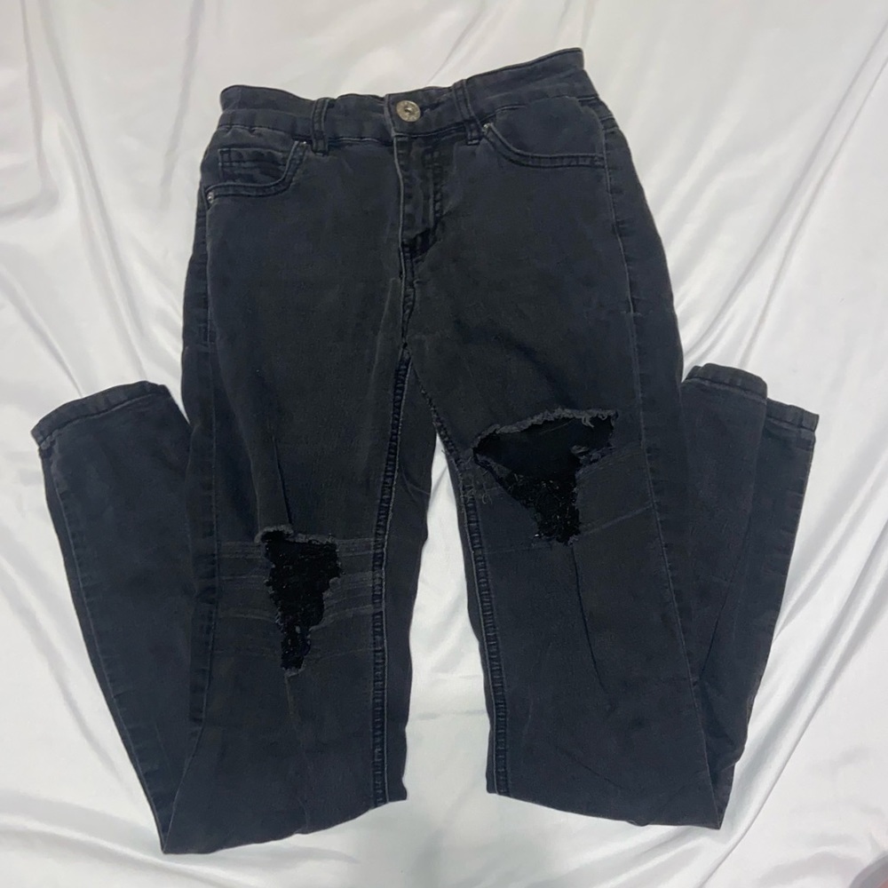 GUESS black high waisted ripped jeans